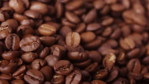 Macro shot of fresh coffee beans, natural, eco ingredients. Stock Footage 148476218