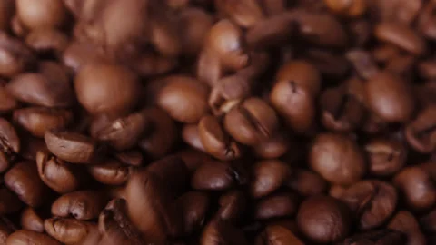Macro shot of fresh coffee beans, natural, eco ingredients. Stock Footage 148476354