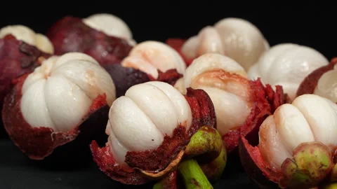 Macro Shot Of Fresh Opened Mangosteen Juicy White Flesh Stock Footage 336227504