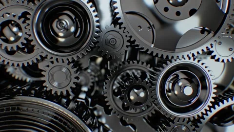 Macro shot of gears moving in unison, showcasing a precise mechanical syste.. Stock Footage 303499444