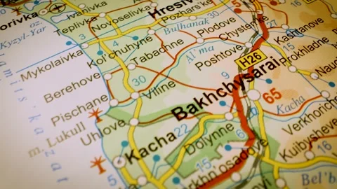 Macro shot gliding across map from Sevastopol to Simferopol, Crimea Stock Footage 341269078