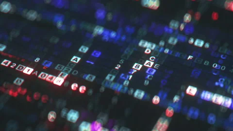 Macro shot of glitching digital code seamless loop 3D render animation Stock Footage 172486123