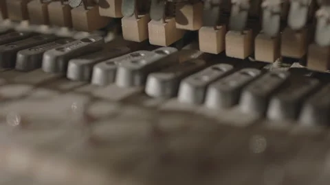Macro Shot of the Hammer Mechanics on the Inside of an Upright Piano Stock Footage 217582645