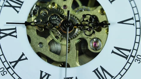 Macro Shot Hand Clock Watch Dial Face Time Passing Old Gear Mechanism Rush Hour Stock Footage 35871205