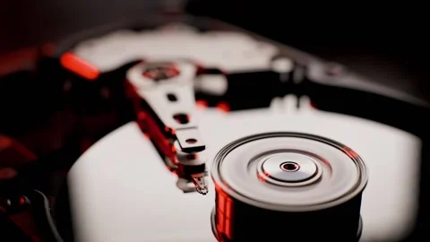 Macro shot of hard drive working. Inside computer digital concept Stock Footage 174896326