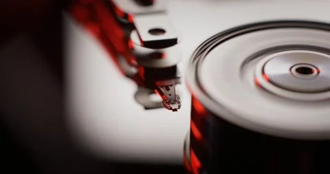 Macro shot of hard drive working. Inside computer digital concept Stock Footage 174896341