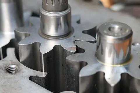 Macro shot of helical gear pump teeth. Stock Photos