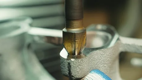 Macro shot of high hardness diamond coated beet drilling and expands the hole in Stock Footage 281581895