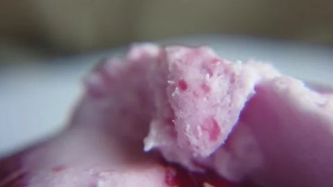 Strawberry Pink Ice Cream Scoop Background Macro Shot Stock Photo