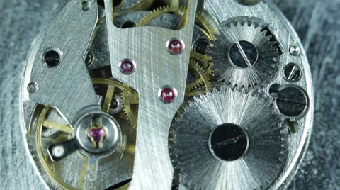 Macro Shot Interior Old Pocket Watch Hand-Wound Mechanical Movement Clock Time Stock Footage 35871043