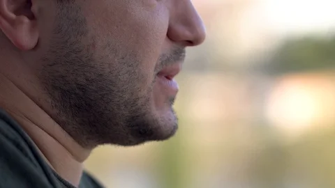 Macro shot of the man smoking cigarette Stock Footage 126004176