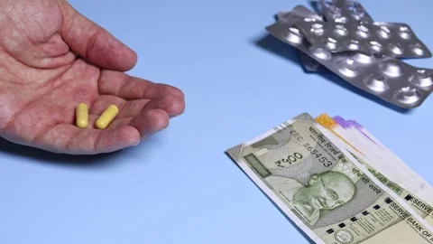 Macro shot of man's hands taking pills. Stock Footage 303244072
