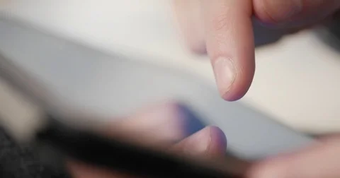 Macro Shot of Mans Hands using Tablet Stock Footage 85329064