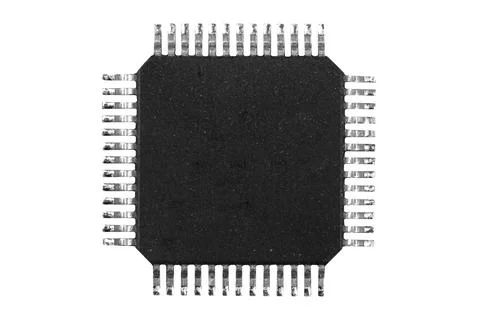 Macro shot microchip isolated on white background. Computer hardware techno.. Foto stock