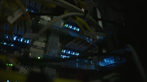 Macro Shot of Network Switch Ports and Blinking Indicators Stock Footage 330541848