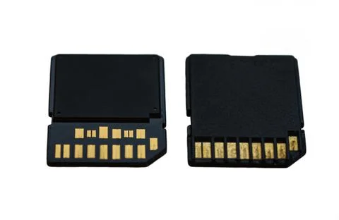 Macro shot of new type of UHS SD card and old obsolete slow version 스톡 사진