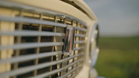 Macro shot of old vintage soviet car's front grill Video stock 127849864
