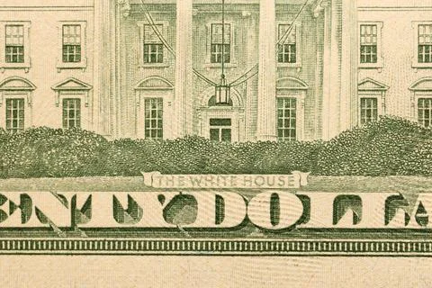 Macro shot with part of 20 US dollars bill. Twenty dollars banknote close u.. Stock Illustration