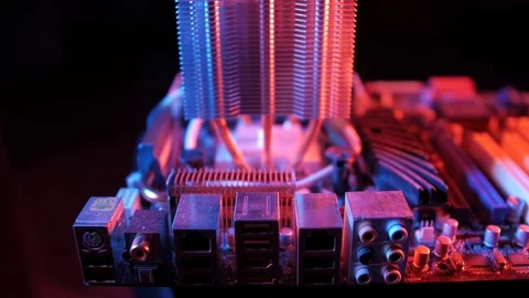 Macro shot of part of motherboard cooling system Stock Footage 107003452