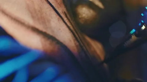 Macro shot of pattern filling with electric tattoo machine magnum bar needles. Stock Footage 170012741