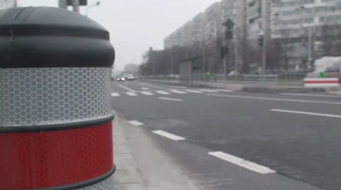 Macro-Shot Of A Pole And Traffic Side-Shot Stock Footage 34295960