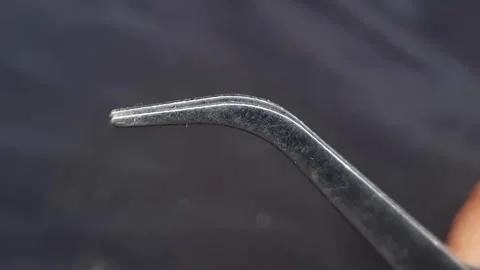 Macro Shot of Precision Stainless Steel Tweezers Shown Against Black Backgrou 動画素材 335129038