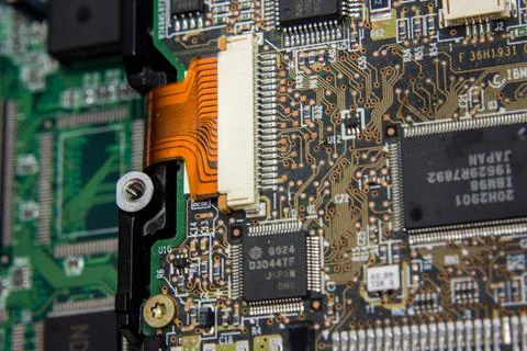 Macro shot of processor and other chips on a computer component 写真素材