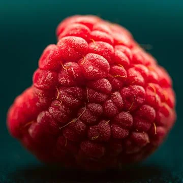 Macro shot of raspberry with blue background Foto stock