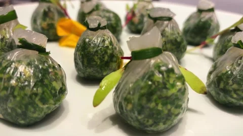 Macro shot of Rice Paper Buns with Kalimeris Stock Footage 329672183
