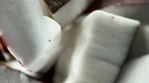 Macro shot of rotating coconut pieces Stock Footage 170042664