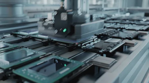 Macro Shot of Rows of Computer Processors on Production Line Vidéo 241485375