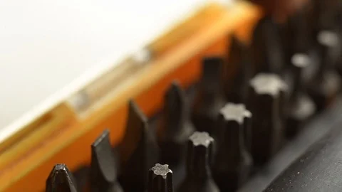 Macro shot of a screwdriver set. Stock Footage 120330209