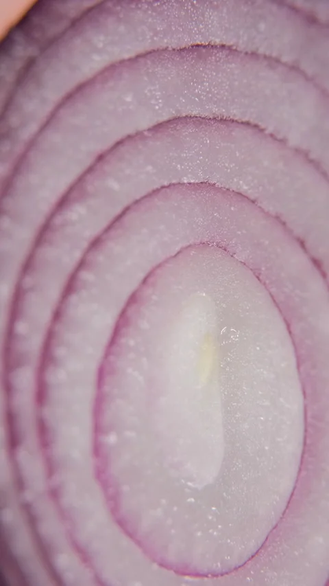 Macro shot of slicing red onion on board 動画素材 322218499