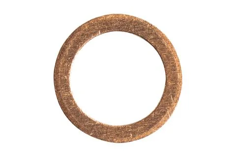 Macro shot small copper ring isolated on white background. Copper washer is.. Stock Photos