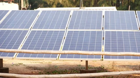 Macro shot of solar panels in a row, Production of electricity from solar energy Stock Footage 151909310
