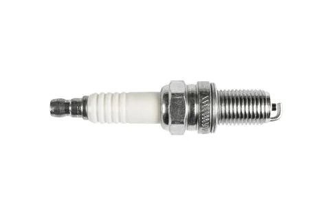 Macro shot of spark plug isolated on white background. A spark plug for an .. Stock Photos