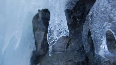 Macro shot of a stalactic frozen on rock, in the Alps, Switzerland Vídeos de archivo 240145525