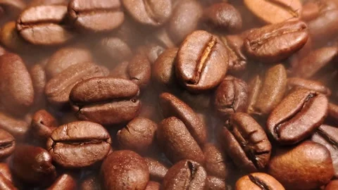 Macro Shot of Steaming Coffee Beans Stock Video Stock Footage 345041871