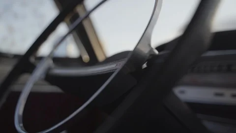Macro shot of steering wheel of old vintage soviet car Stock Footage 127850492