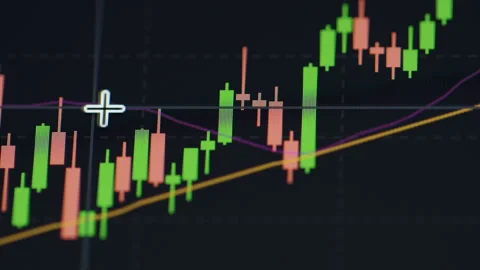 Macro Shot of Stock Chart with Cursor on Dark Screen Video stock 340358639