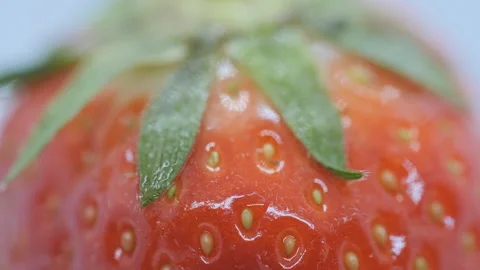 A macro shot of a strawberry rotating for the camera. Stock Footage 243032076