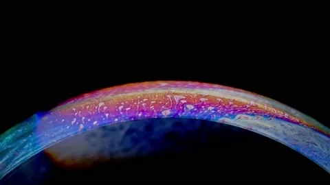 Macro shot of top of soap bubble with beautiful rainbow colored surface Stock Footage 146527349