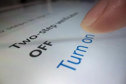 Macro shot of turning on two step authentication in Microsoft account Stock Photos