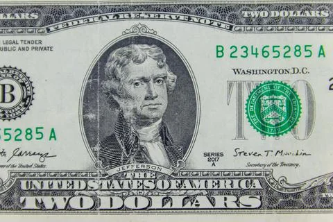 Macro shot of the two dollars bill Stock Photos