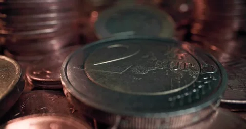 Macro Shot of Two Euro Coin Banking Currency and Cash Handling Financial Stock Footage 293283389