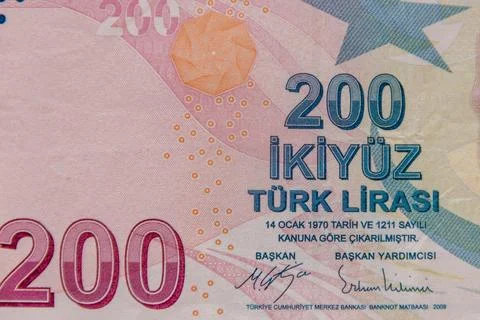 Macro shot of the two hundred turkish lira banknote Stock Illustration