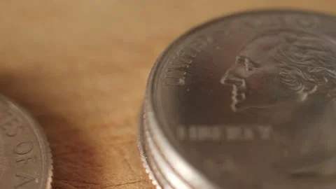 Macro Shot Of U.S. Quarter - Panning Right Stock Footage 148698695