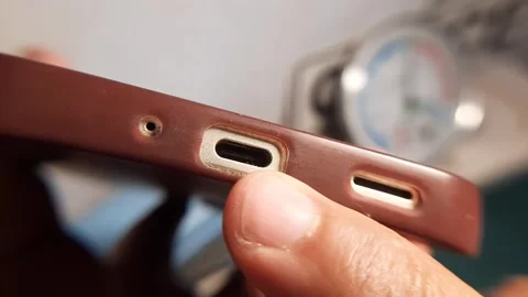 Macro Shot of USB Type-C Port on Modern Smartphone, Close Up 動画素材 341372054