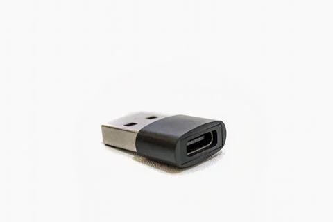 Macro shot of the USB type-C to USB type-A adapter, isolated on a white backg Stock Photos