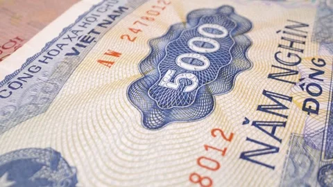 Macro shot of a Vietnamese 5,000-dong banknote with a sliding motion. 스톡 동영상 301780871